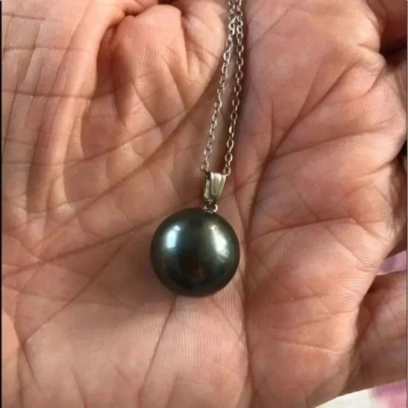 14mm Black Baroque Style Pearl & Stainless Steel Necklace NWT - Picture 1 of 4
